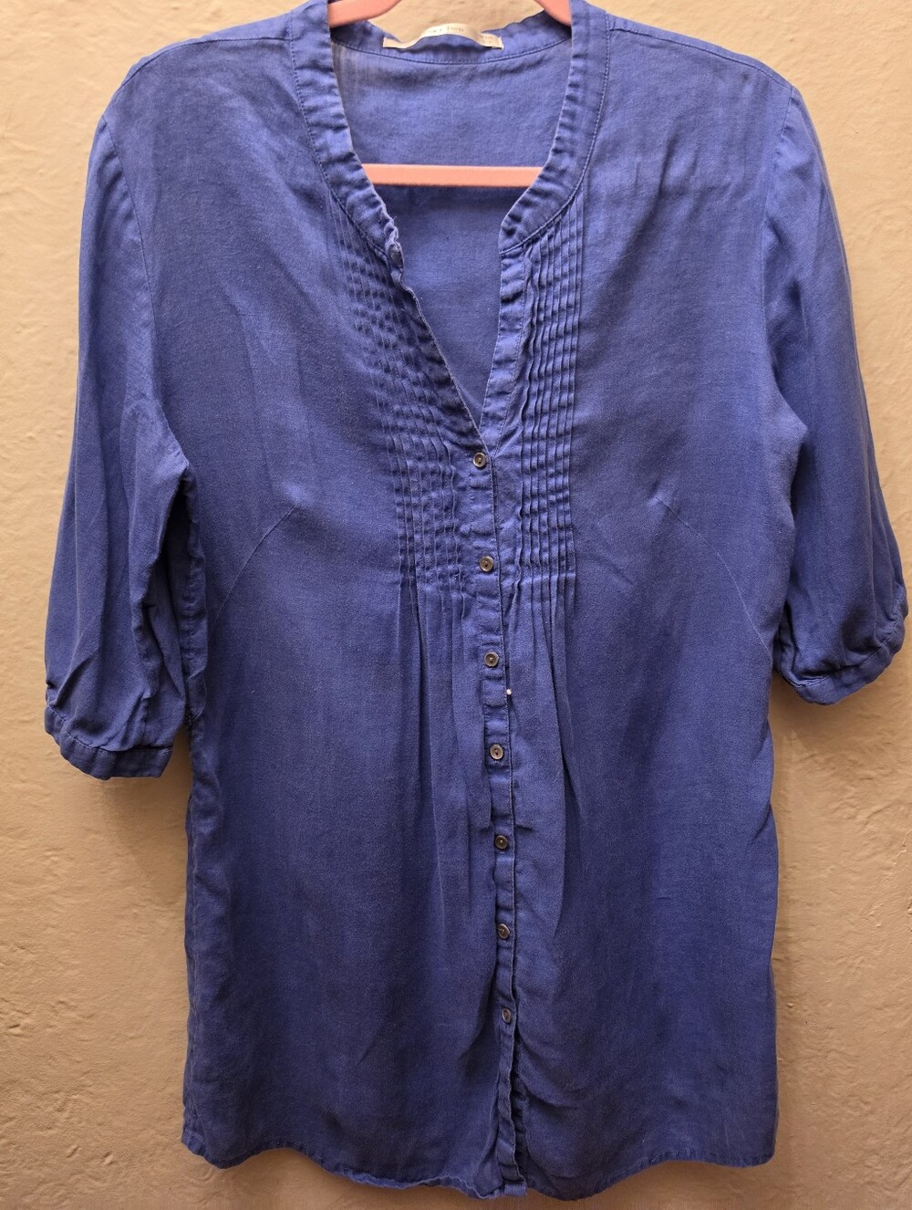 Part Two 100% Linen Tunic Blouse 38 Blue Button Front Shirt